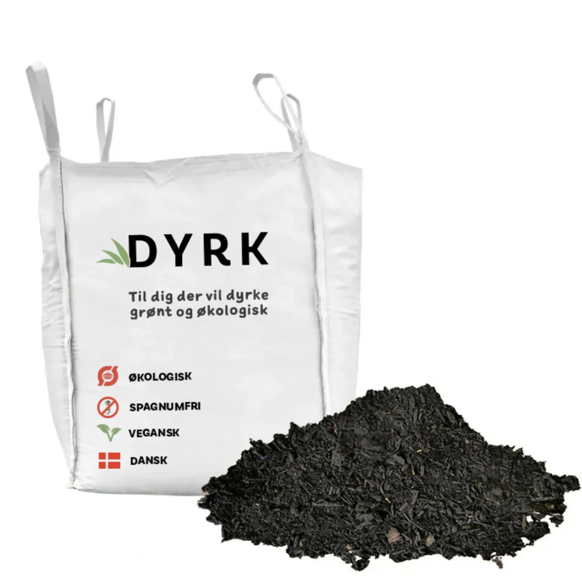 DYRK ØKOLOGÍSK OG SPAGNUMFRI BIGBAG PILEKOMPOST 1500 L