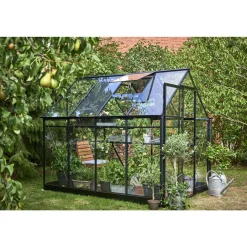 HALLS QUBE 68 DRIVHUS 3 MM HÆRDET GLAS HELE BANER SORT 5 M²