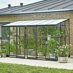 HALLS QUBE LEAN-TO 612 VÆGDRIVHUS 3 MM HÆRDET GLAS SORT 7,1 M2