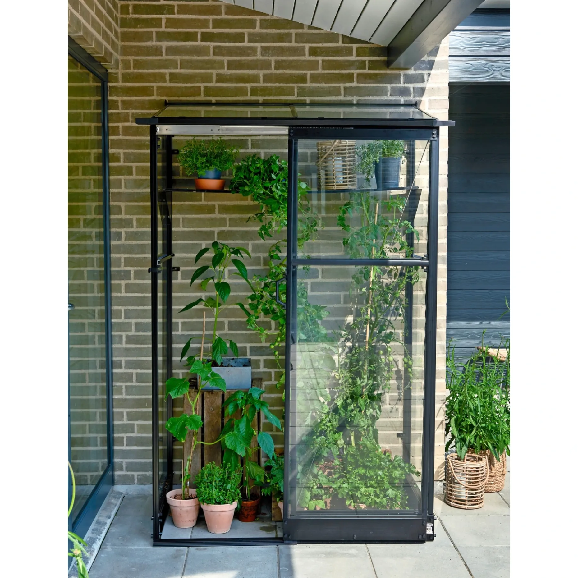 HALLS QUBE LEAN-TO 24 VÆGDRIVHUS 3 MM HÆRDET GLAS SORT 0,9 M2