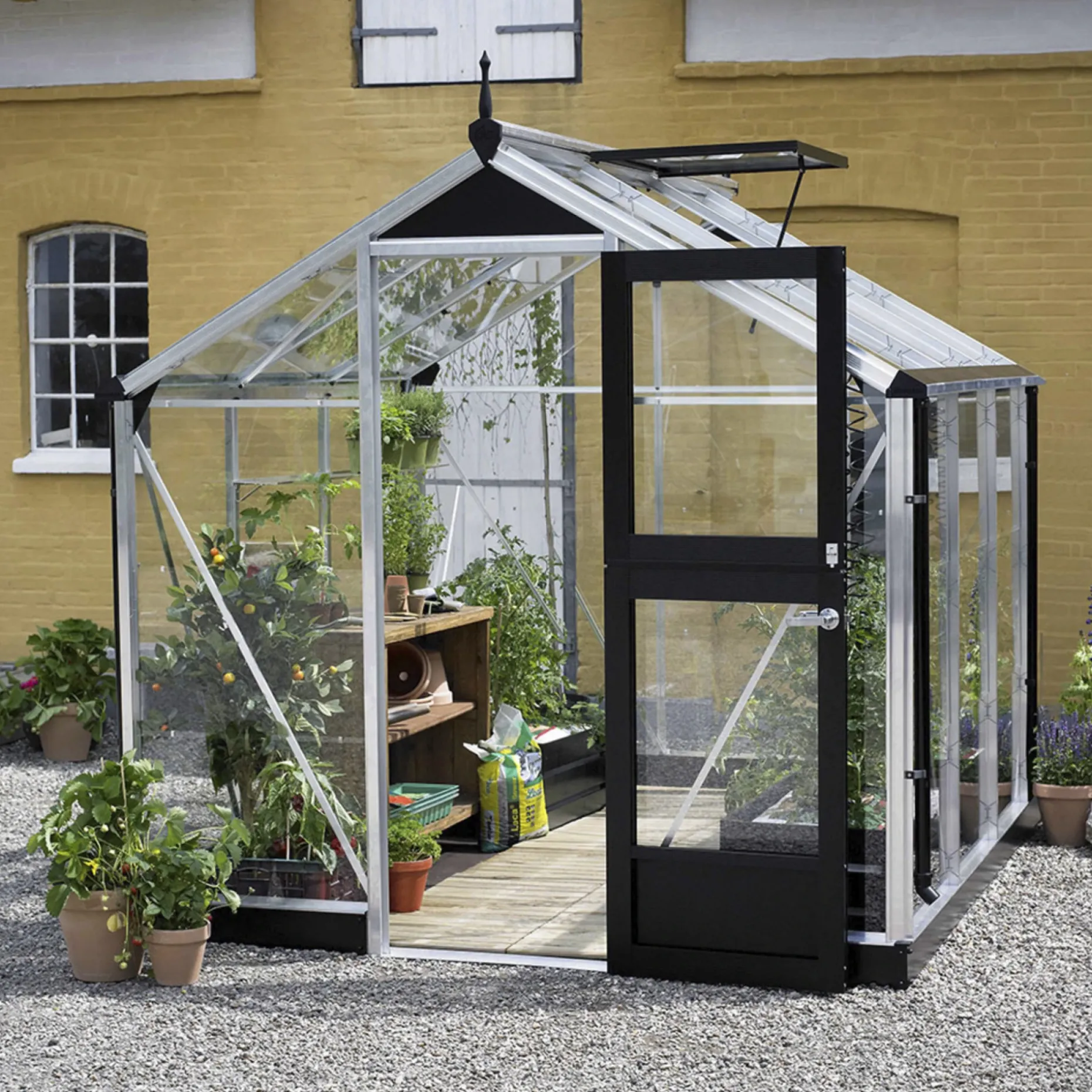 JULIANA COMPACT DRIVHUS EKSKL. SOKKEL 3 MM HÆRDET GLAS HELE BANER ALU 5 M²