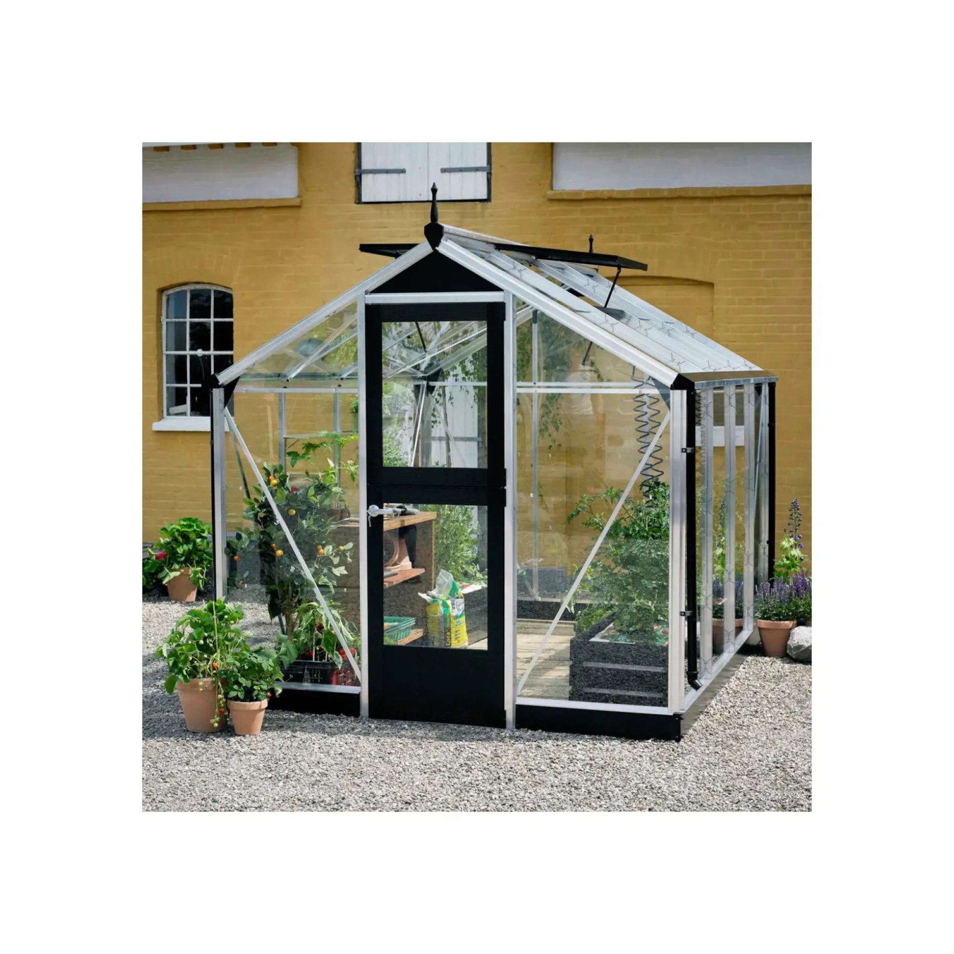 JULIANA COMPACT EKSKL. SOKKEL DRIVHUS 3 MM HÆRDET GLAS HELE BANER ALU 6,6 M2