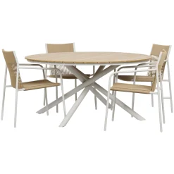 OUTRIUM CATANIA BORD + 4 STOLE HAVEMØBELSÆT NATUR/GRÅBEIGE