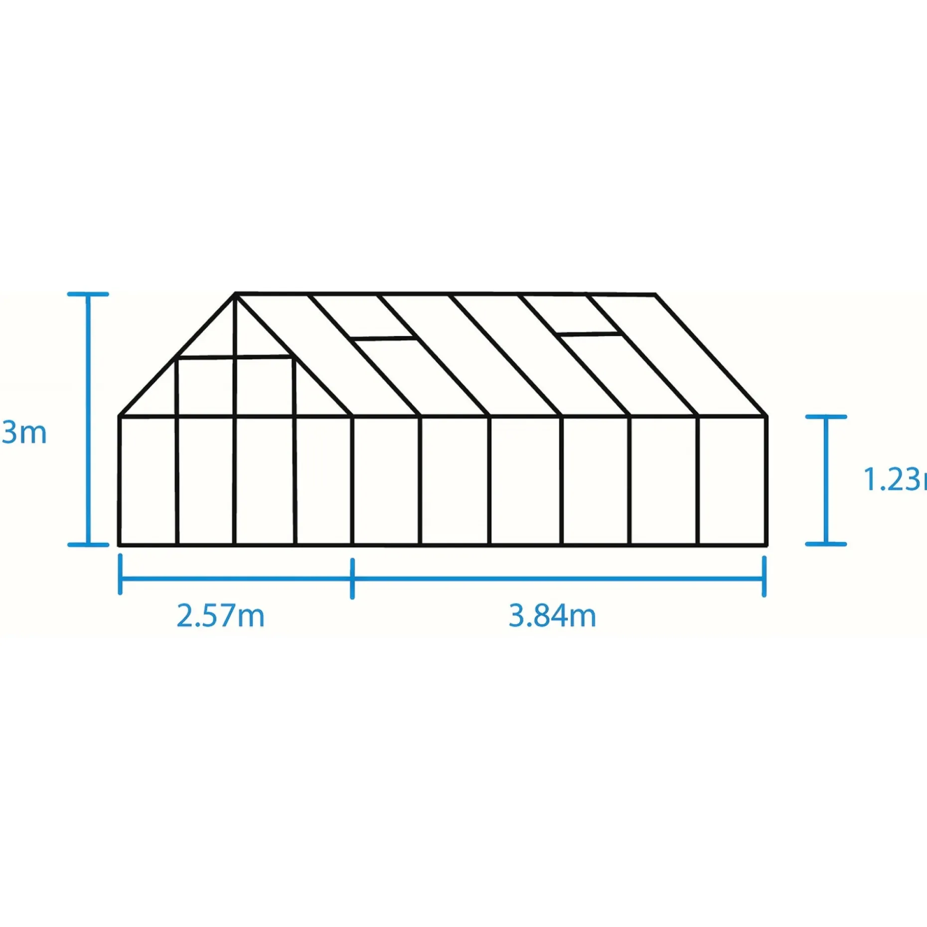 OUTRIUM DRIVHUS INKL. SOKKEL 3 MM HÆRDET GLAS HELE BANER SORT 9,9 M2