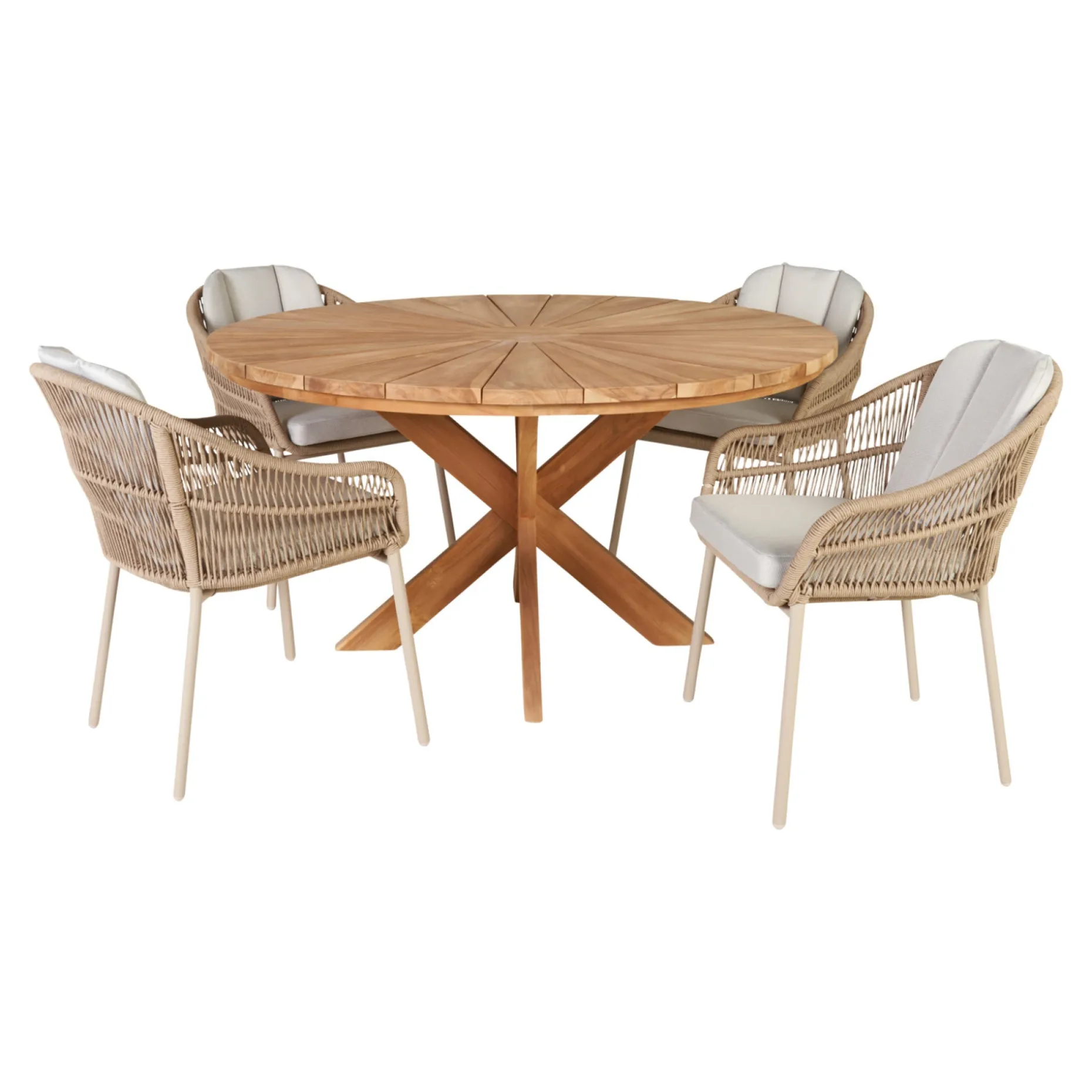 OUTRIUM ESTORIL/PALMA BORD + 4 STOLE HAVEMØBELSÆT TEAK/SANDGRÅ