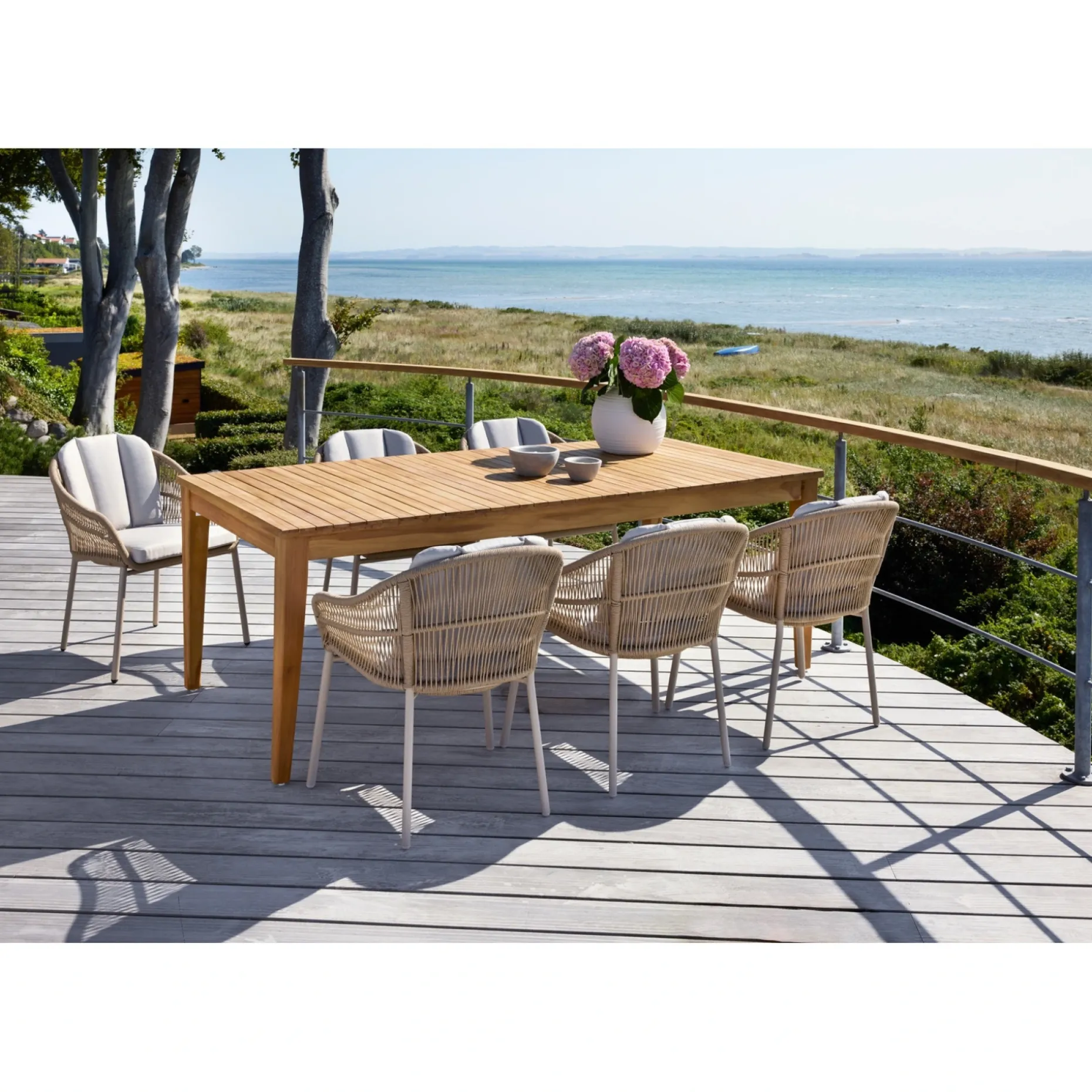OUTRIUM GILI/PALMA BORD + 6 STOLE HAVEMØBELSÆT TEAK/SANDGRÅ