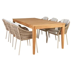 OUTRIUM GILI/PALMA BORD + 6 STOLE HAVEMØBELSÆT TEAK/SANDGRÅ