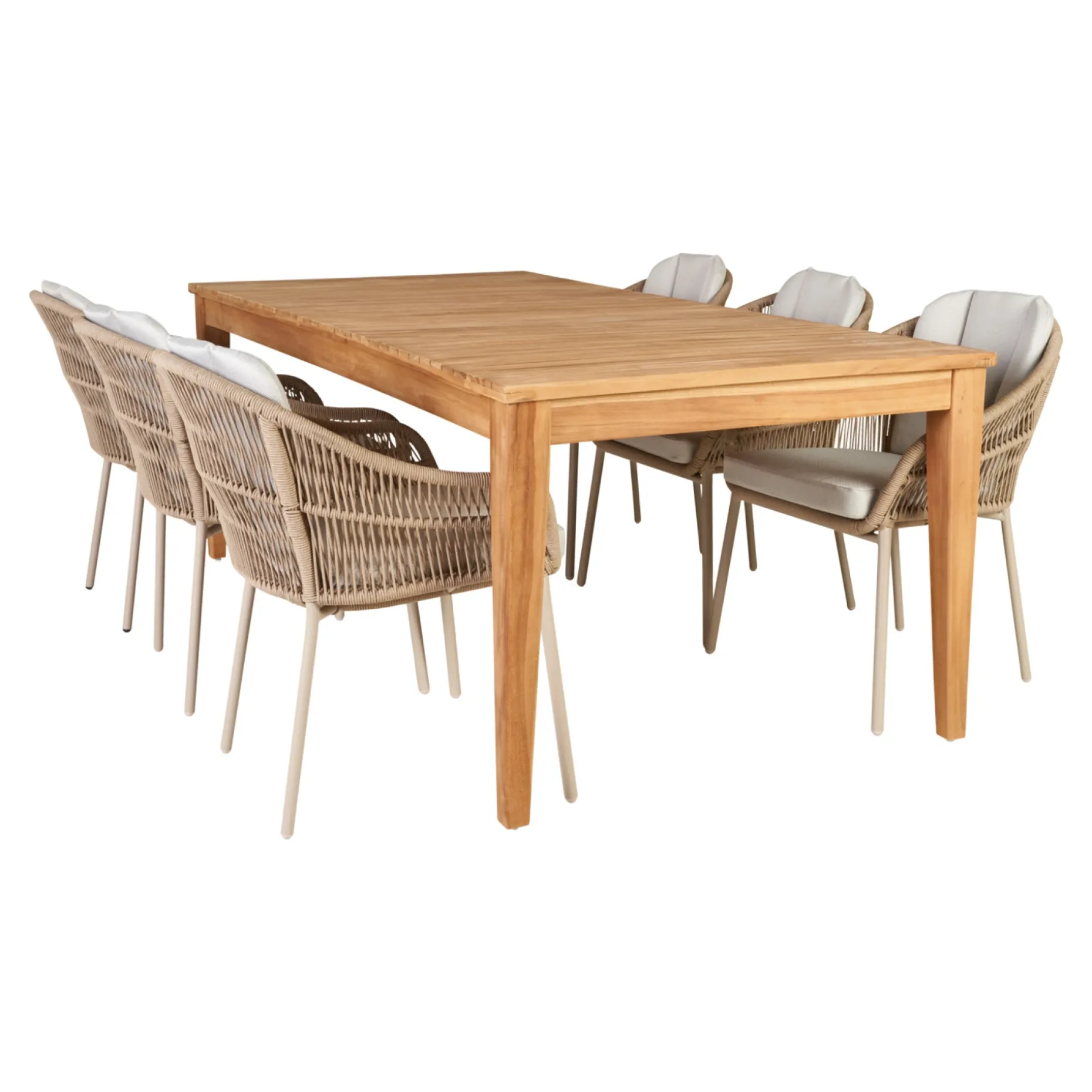 OUTRIUM GILI/PALMA BORD + 6 STOLE HAVEMØBELSÆT TEAK/SANDGRÅ